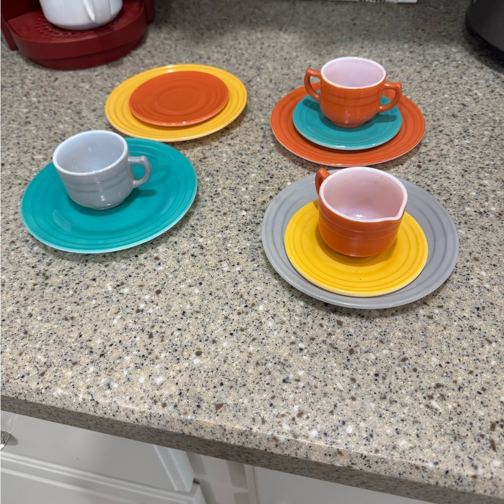 Vibrant Ceramic Tea Cups and Saucer Set Hazel Atlas
